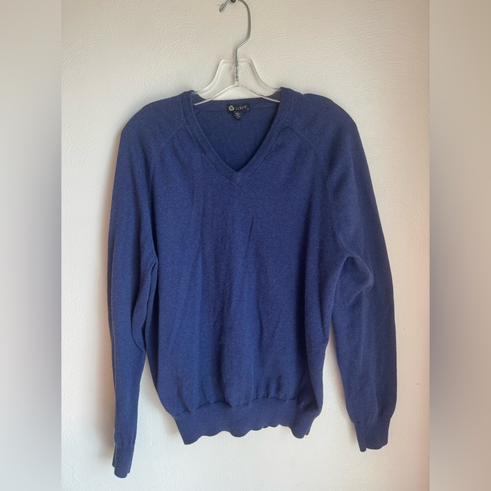 J.Crew Men's Blue V-Neck Cotton Blend Sweater - Picture 2 of 6